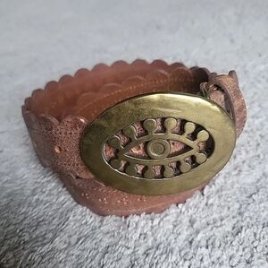Vintage Avignon Belt Womens Small Brown Leather Perforated Brass Buckle Boho USA